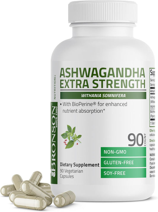 Bronson Ashwagandha Extra Strength Stress & Mood Support with BioPerine - Non GMO Formula, 90 Vegetarian Capsules