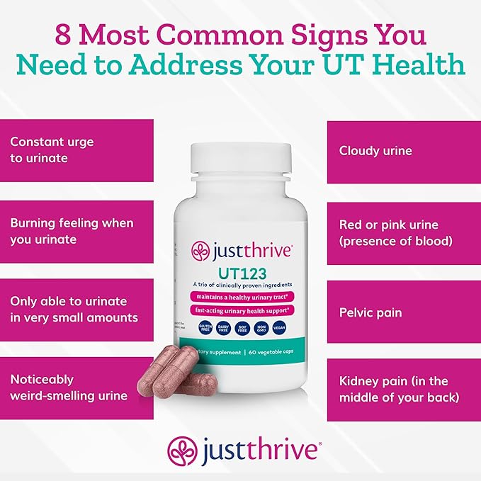Just Thrive UT123 - Supports Urinary Tract Health for Women - Made with Cranberry, 60 Capsules
