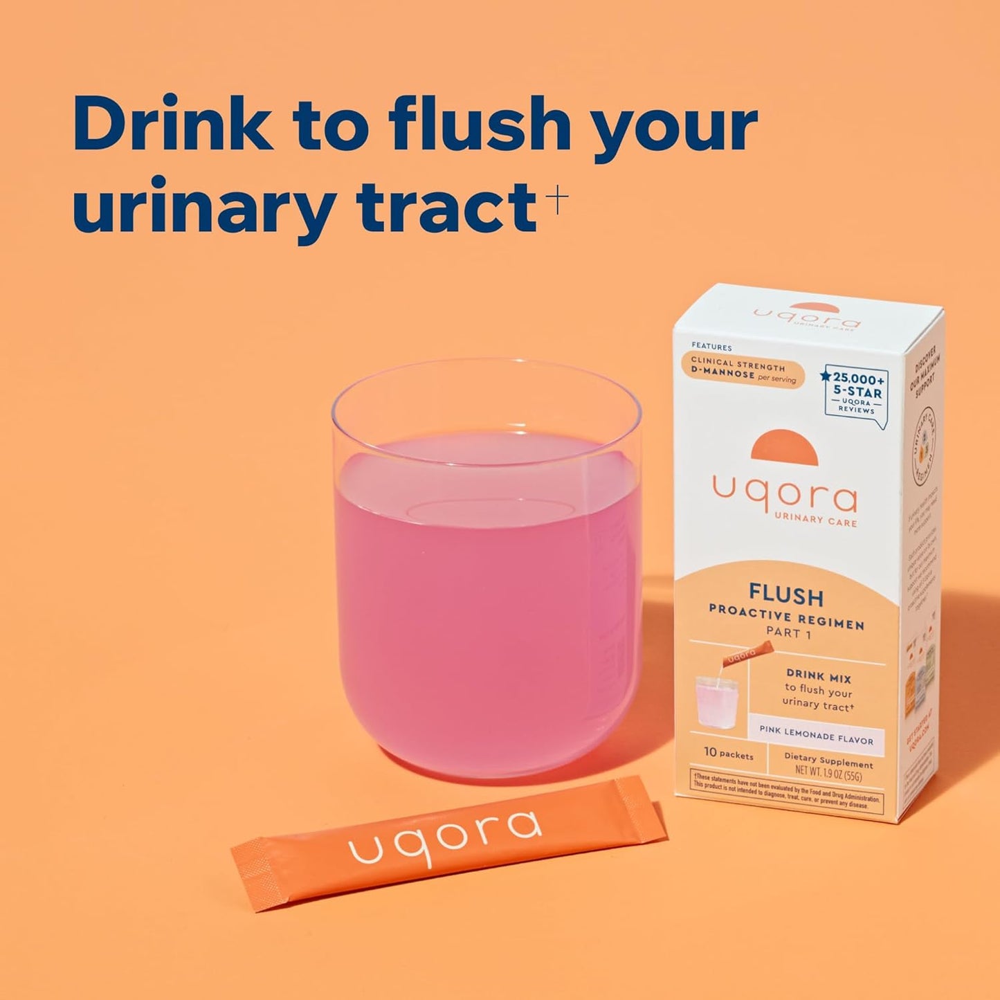 Uqora Flush - Urinary Tract* with D-Mannose, Vitamin C, Vitamin B6, Potassium, Magnesium & Calcium - Gluten-Free & Vegan - Pink Lemonade Flavor - 20 Packets (2 Pack)