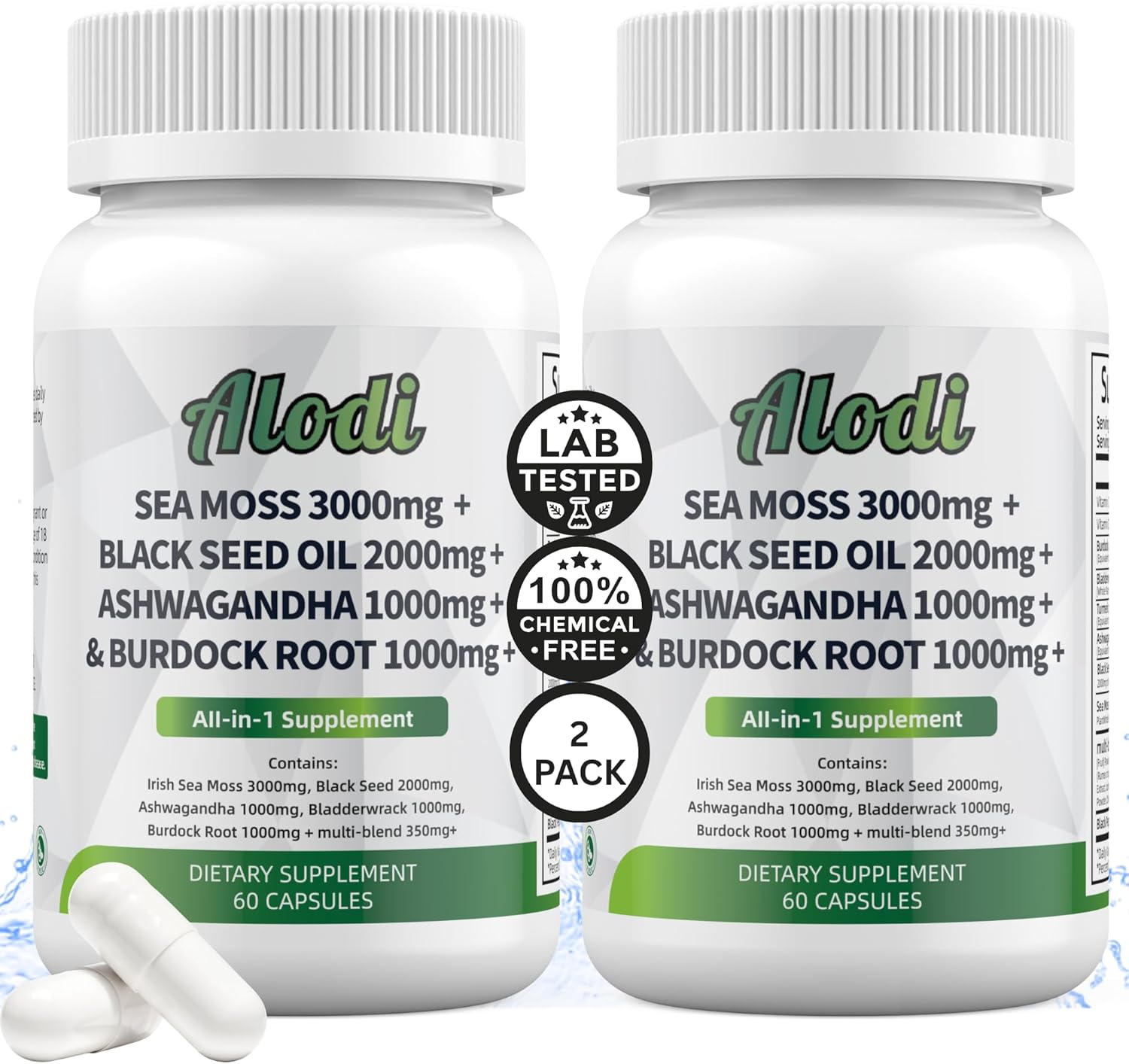 Super Sea Moss Blend - Advanced Formula with Ashwagandha KSM 66, Black Seed Oil, Burdock Root, Bladderwrack, Turmeric, ACV, Ayurveda - Lab Tested for Maximum Potency for Men and Women (2 Bottles)