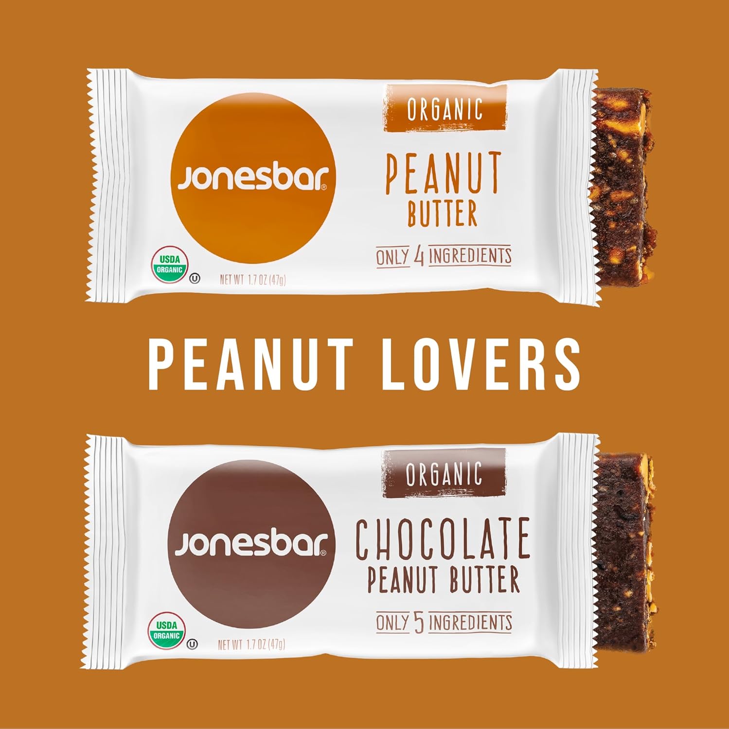 JONESBAR Organic Plant Based Protein Bars | Peanut Lovers Pack | Fruit & Nut Bar, Kosher, Gluten Free, Breakfast Bars, School Snacks, Vegan Snack & Healthy Snacks for Adults and Kids (Pack of 12)