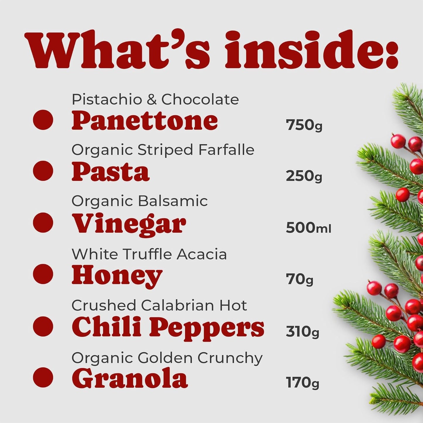 Food To Live Holiday Gift Basket – Italian Pistachio and Chocolate Panettone, Organic Pasta, Organic Balsamic Vinegar, Truffle Honey, Calabrian Hot Chili Pepper and Crunchy Granola