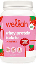 Wellah Grass-Fed Whey Protein Isolate Powder (Strawberries and Cream) 30 Servings - with Prebiotics, Enzymes & Probiotics, 20g of Protein, 100 Calories, Naturally Sweetened