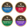 VitaCup Coffee Pods 40ct, Slim w/Garcinia for Diet Support 10ct, Genius Keto w/MCT Oil for Energy & Focus 10ct, Low Acid USDA Organic Perfect 10ct, & Focus w/Mushrooms for Memory & Clarity 10ct