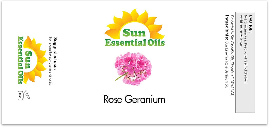 Sun Essential Oils Rose Geranium Essential Oil 2 Fluid Ounces - Rose Geranium Oil for Aromatherapy
