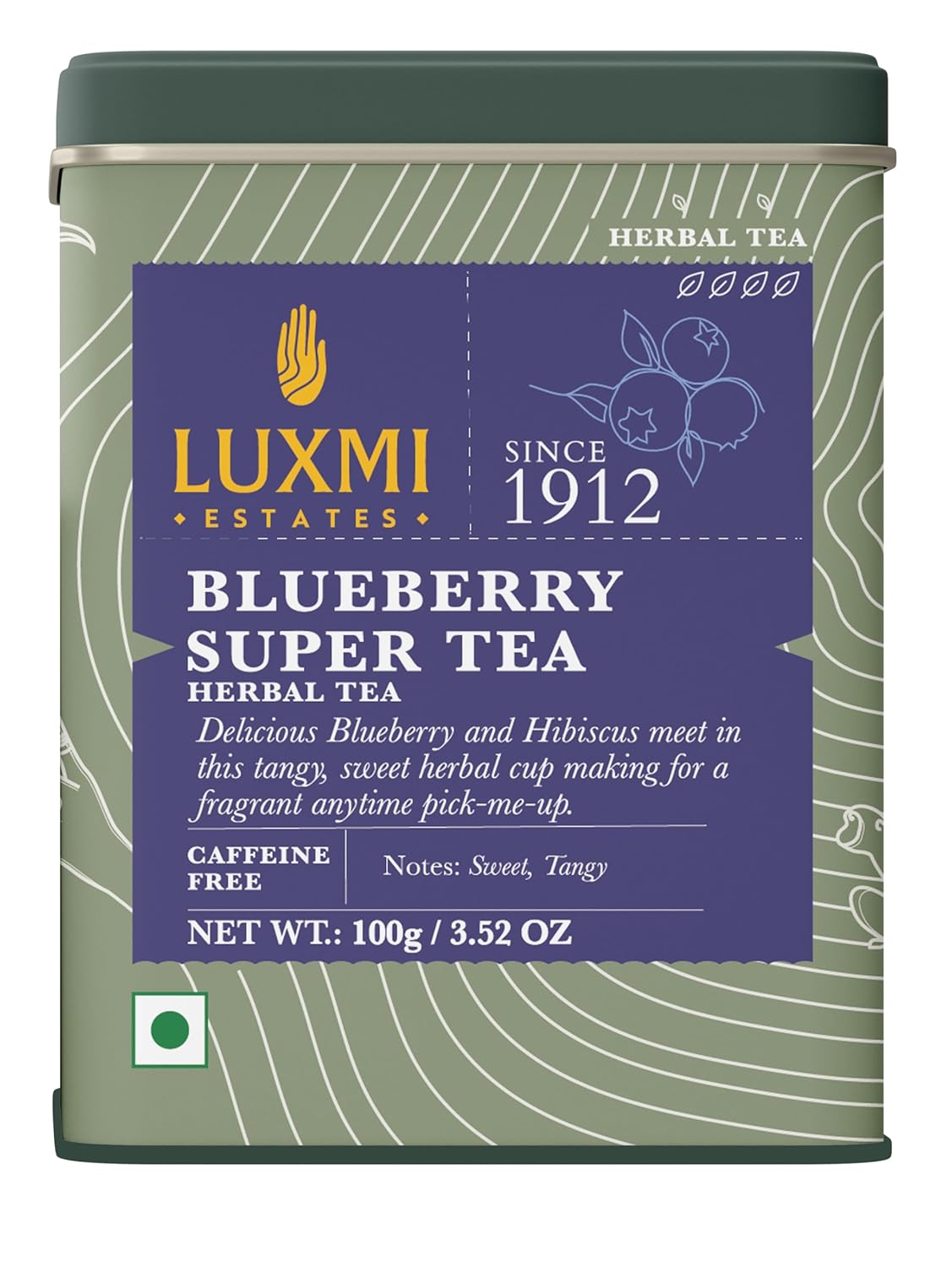 Luxmi Estates - Blueberry Herbal - Organic Blueberry Tea 100g (50 Cups) | Certified Organic Tea | Caffeine-Free