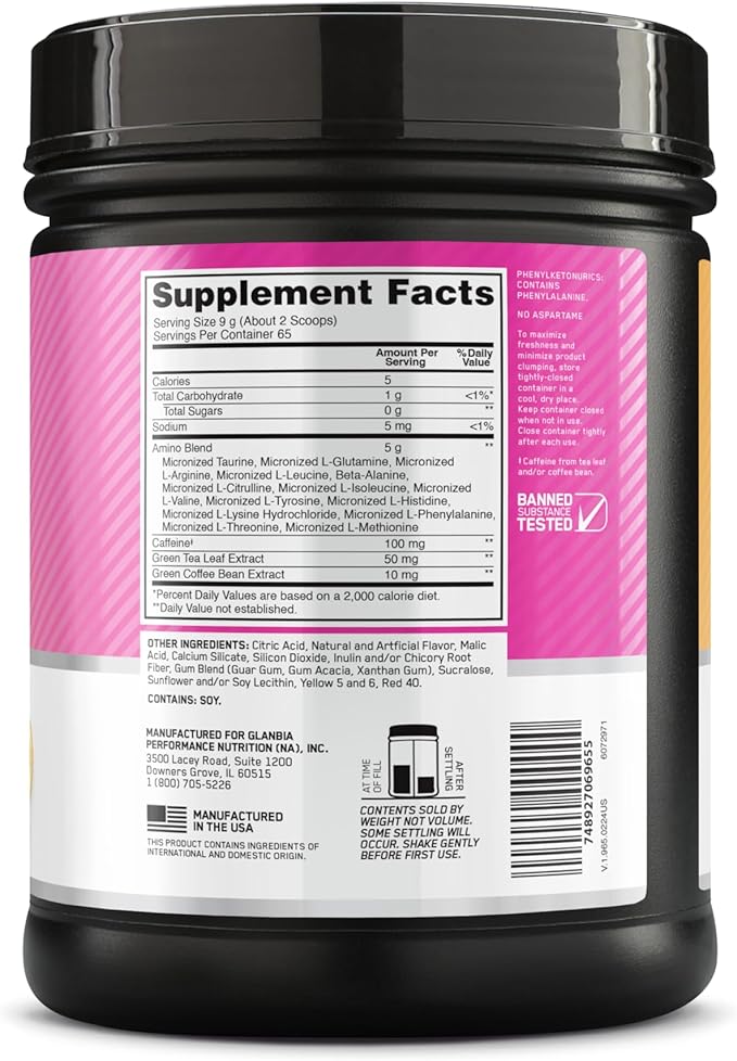 Optimum Nutrition New Flavor Amino Energy - Pre Workout with Green Tea, BCAA, Amino Acids, Keto Friendly, Green Coffee Extract, Energy Powder - Tropical Sunrise, 65 Servings (Packaging May Vary)