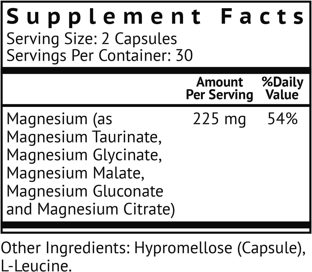 Magnesium Complex Supplement, Full Spectrum Magnesium Blend, Magnesium Glycinate with Malate, Citrate, Taurinate and Gluconate - High Absorption Magnesium Supplement, Magnesium Complex Capsules