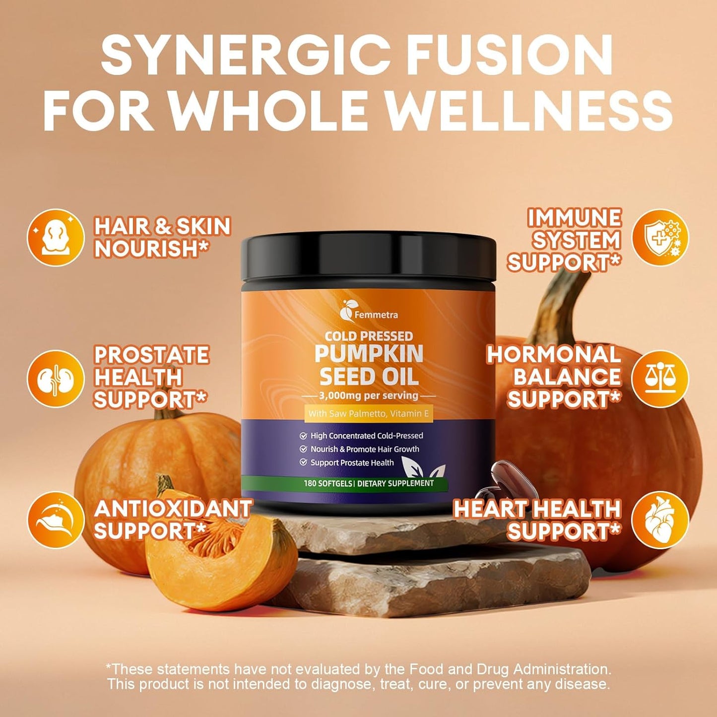 Pumpkin Seed Oil with Saw Palmetto Capsules, High Concentrated Pumpkin Seeds Oil Supplement, Cold Pressed, Supports Hair, Urinary, Bladder & Prostate Health, Vegan, Non-GMO, 180 Softgels