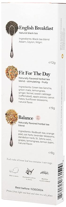 Gourmanity Morning Loose Tea Sampler Gift Set, 3 Flavors to Start your Day the Right Way with Herbal Blend Tea to Balance and Soothe all the Senses, Product of Austria, 1.02oz