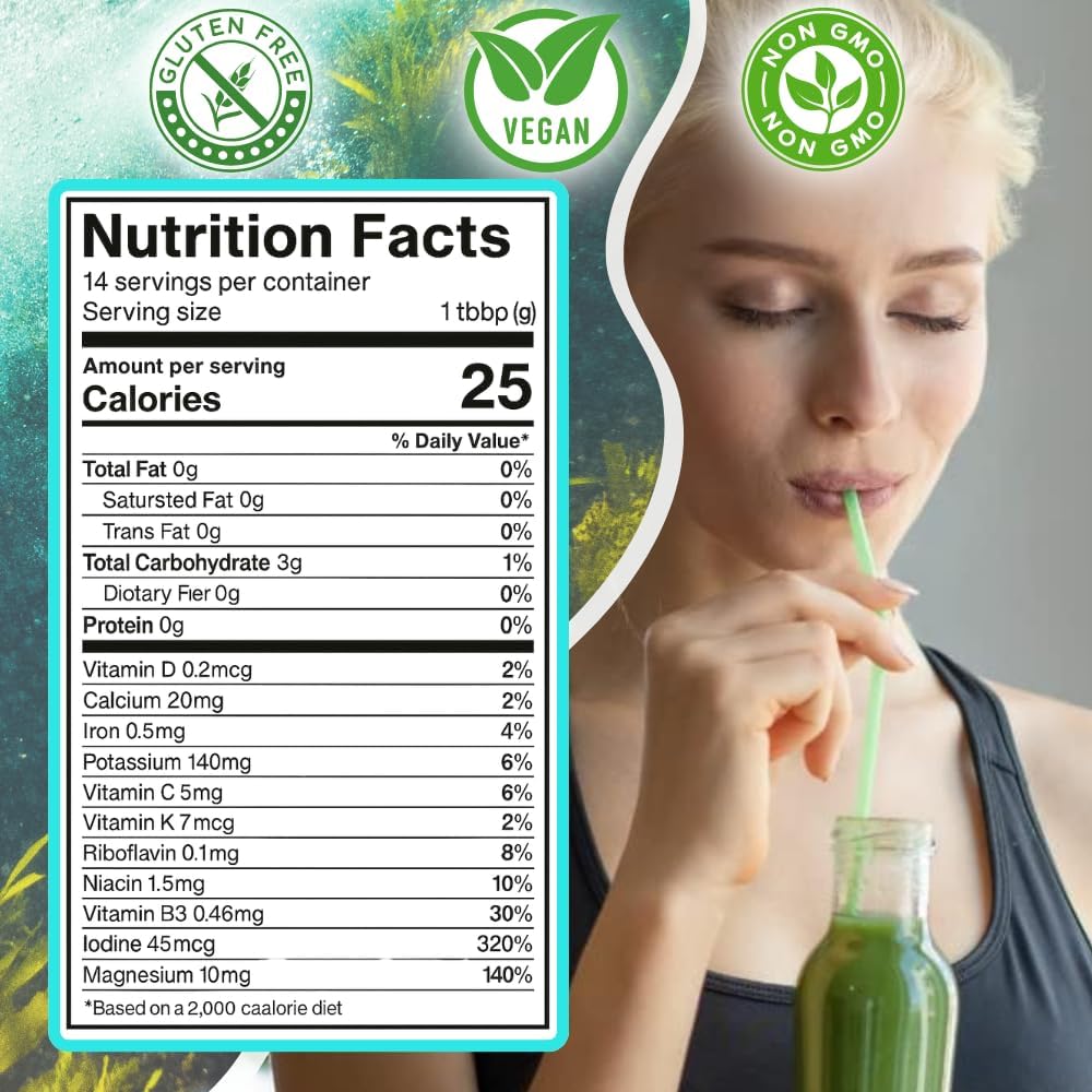 Ocean's Balance Daily Smoothie Powder – Organic Blend with Blueberry, Spirulina, Dulse Seaweed & Barley Grass – Nutrient-Rich Superfood Smoothie Mix (4 oz - 1 Pack)