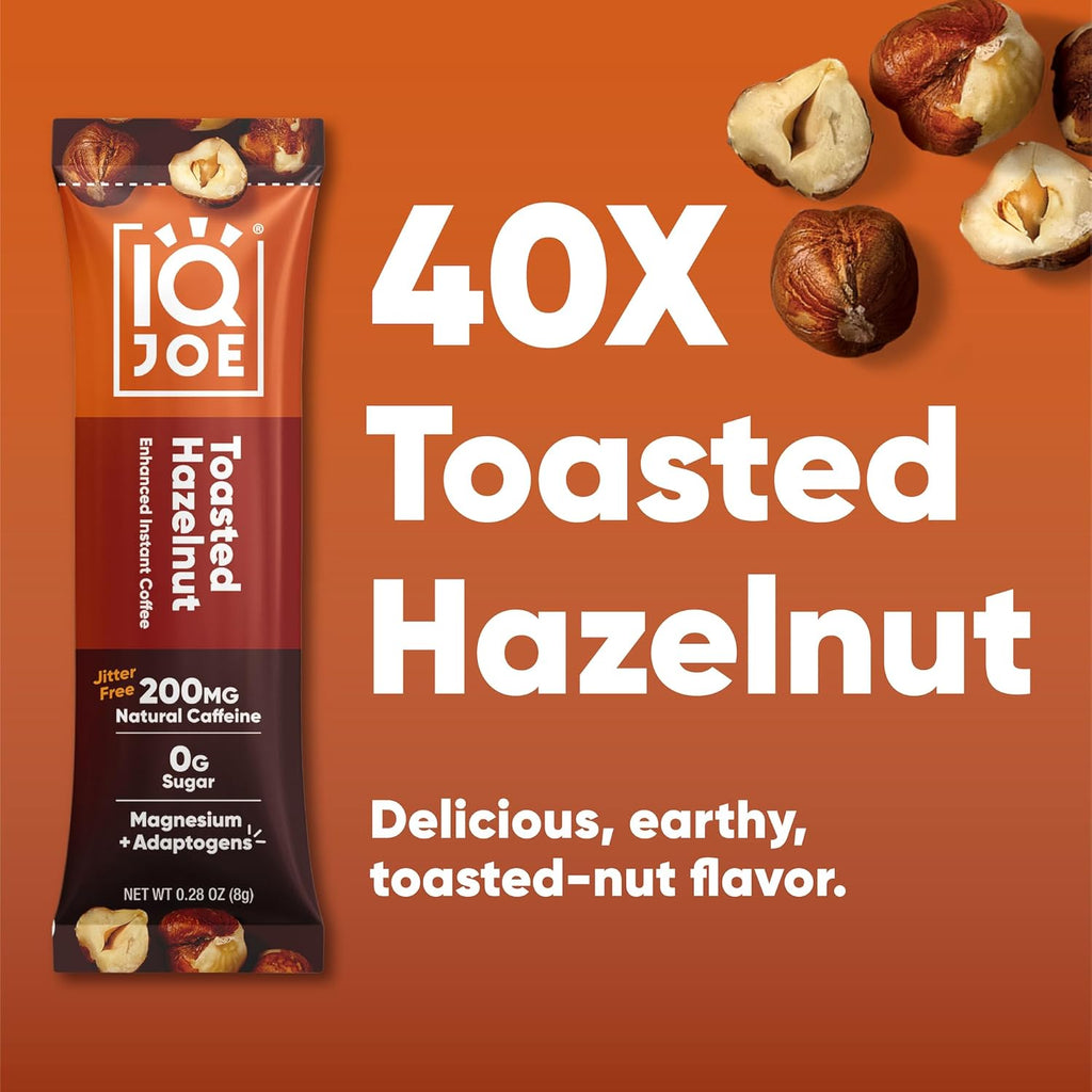 IQJOE Mushroom Coffee Packets (40 Servings) Lion’s Mane, Magtein Magnesium, Antioxidants, Adaptogens - Toasted Hazelnut - Instant Coffee for Focus, Clarity, Mood, Energy Boost - Sugar Free, Vegan