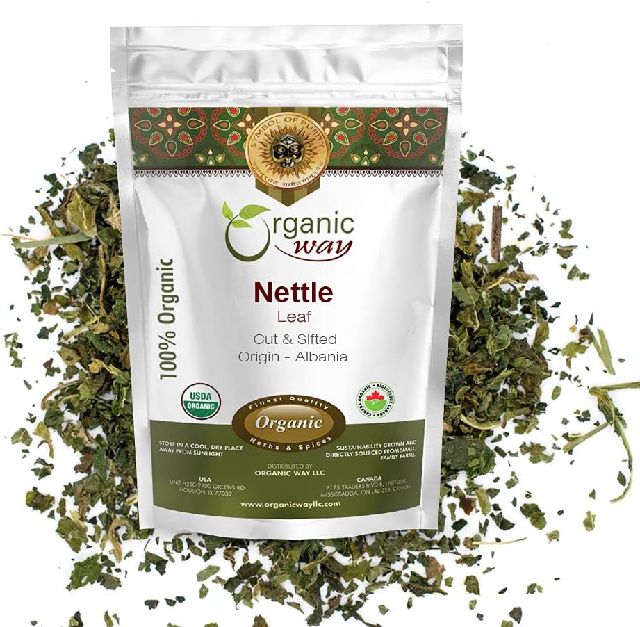 Organic Way Stinging Nettle Leaf Cut & Sifted (Urtica dioica) Herbal Tea - European Wild-Harvest | Kosher Certified | Vegan, Non GMO & Gluten Free | USDA Certified | Origin - Albania (4 Oz)