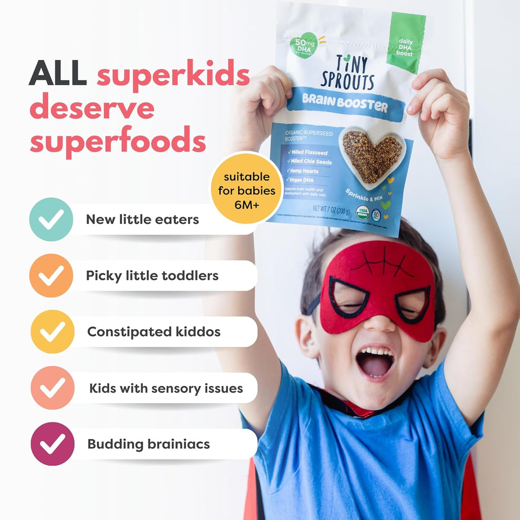 Superseed Organic Milled Chia, Flaxseed and Hemp Heart Brain Booster with Vegan Omega-3 DHA S Prebiotic Fiber Protein Gluten Free Seeds for 6M+ Babies Toddlers & Kids (7oz x 1 Pack)