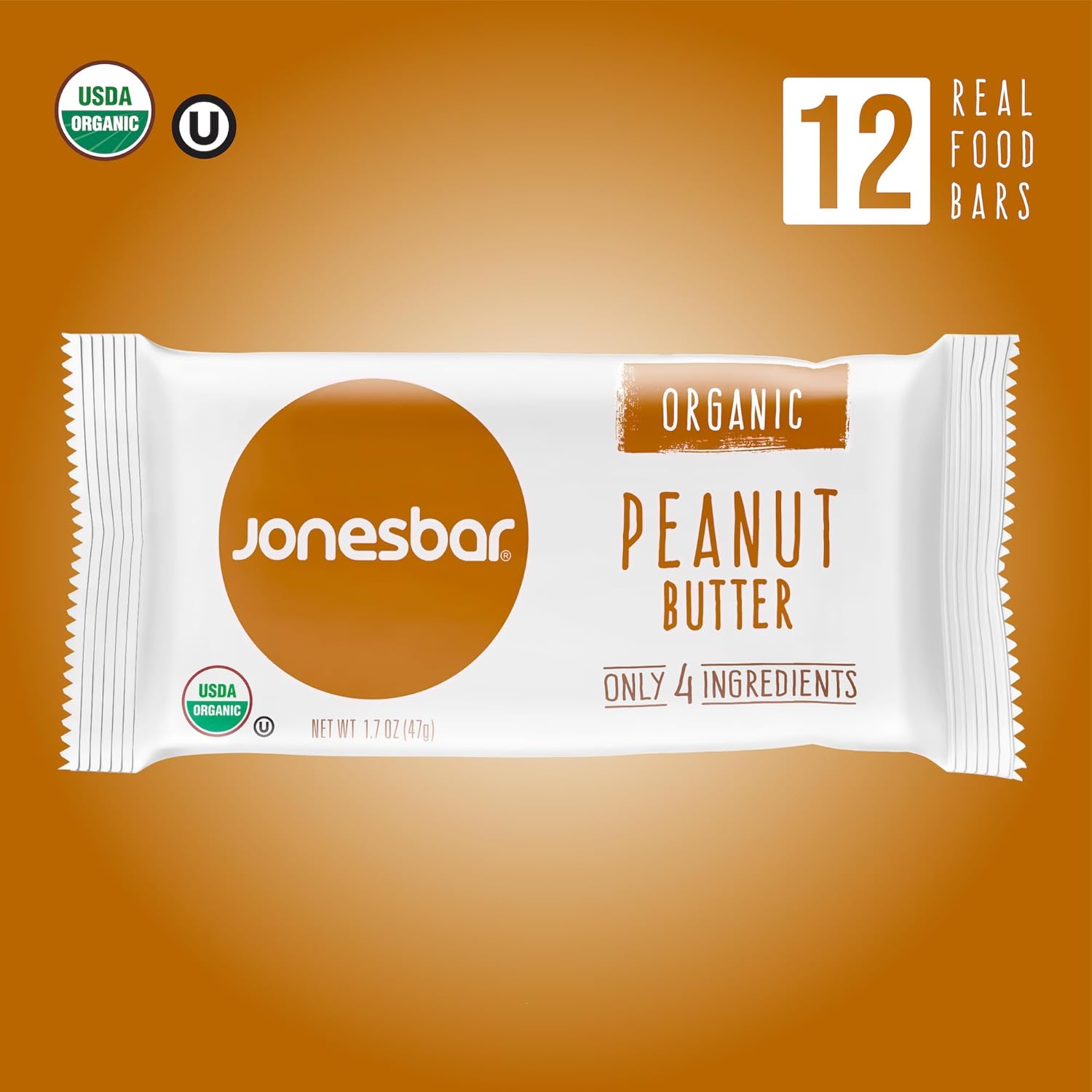 JONESBAR Organic Plant Based Protein Bars | Peanut Butter | Fruit & Nut Bar, Kosher, Gluten Free, Breakfast Bars, School Snacks, Vegan Snack & Healthy Snacks for Adults and Kids (Pack of 12)