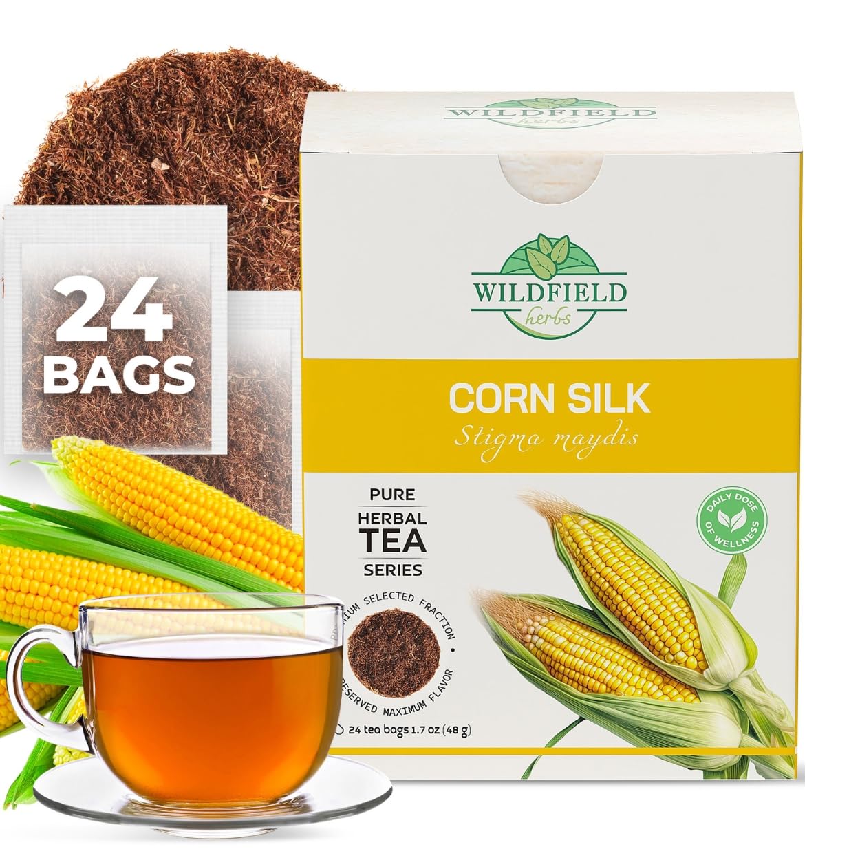 24 Bags Dry Corn Silk Tea Cornsilk Herb (Stigma Maydis) - 24 Count 2g Tea Bags Corn Silk Herbal Barba De Maiz (Barba De Elote)