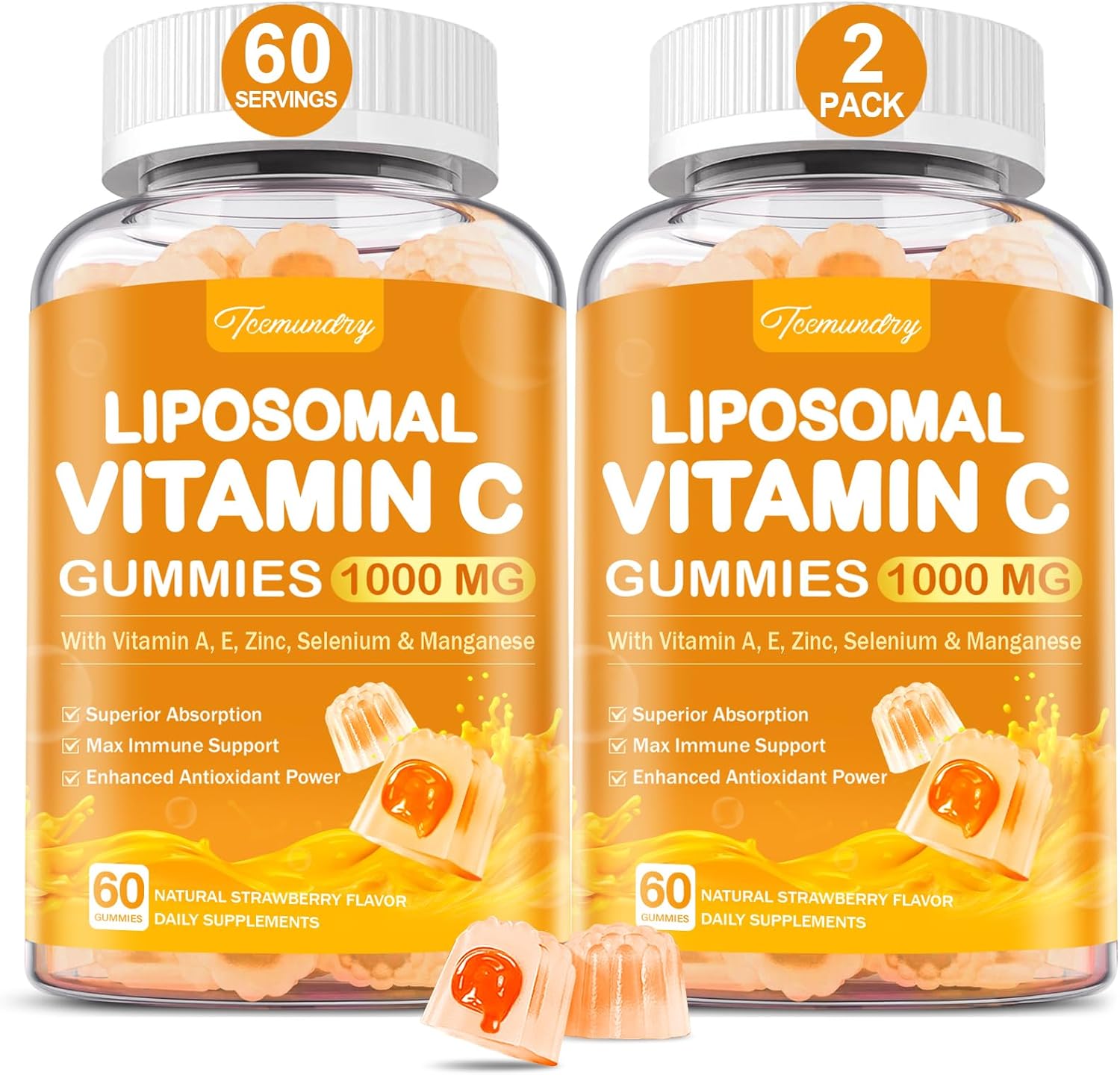 Liposomal Vitamin C Gummies 1000mg for Adults: Vitamin C Chewable Gummy with Zinc, Elderberry, Vitamins A & E