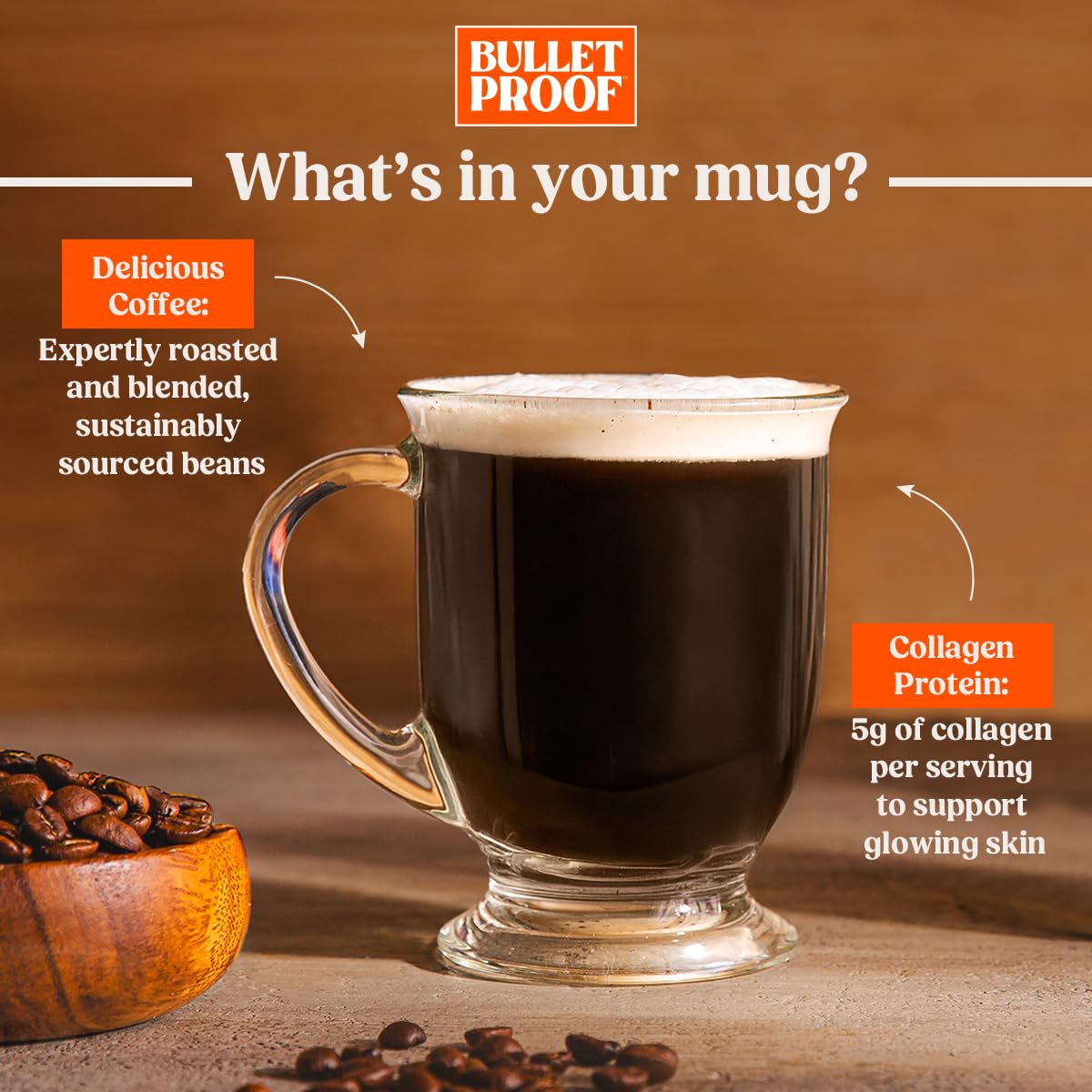 Bulletproof Coffee + Collagen Single-Serve Coffee Pods, 10 Count, 100% Arabica Beans, Clean Coffee Tested for Toxins, Packaging May Vary (Pack of 2)