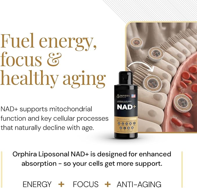 Orphira Liquid Liposomal NAD+ Supplement - 10x Better Absorption for Cellular Energy, Mental Clarity, Healthy Aging & Vitality Support - Enhanced NAD Plus, Vegan, Non-GMO - 30 Servings Each (3 Pack)