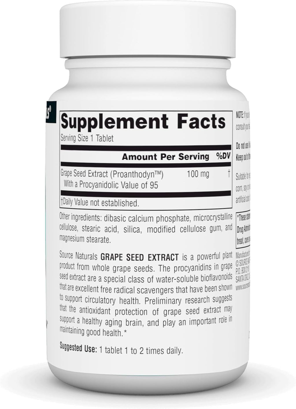 Source Naturals Grape Seed Extract, Proanthodyn 100 mg Antioxidant Protection & Supports Healthy Aging Brain - 120 Tablets