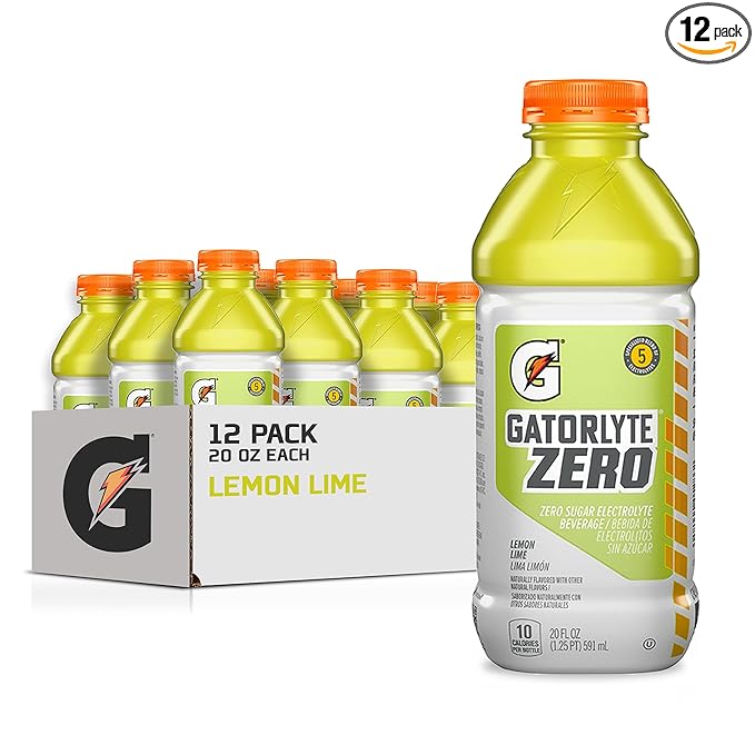 Gatorlyte Zero Electrolyte Beverage, Lemon Lime, Zero Sugar Hydration, Specialized Blend of 5 Electrolytes, No Artificial Sweeteners or Flavors, 20 Fl Oz Bottles (Pack of 12)