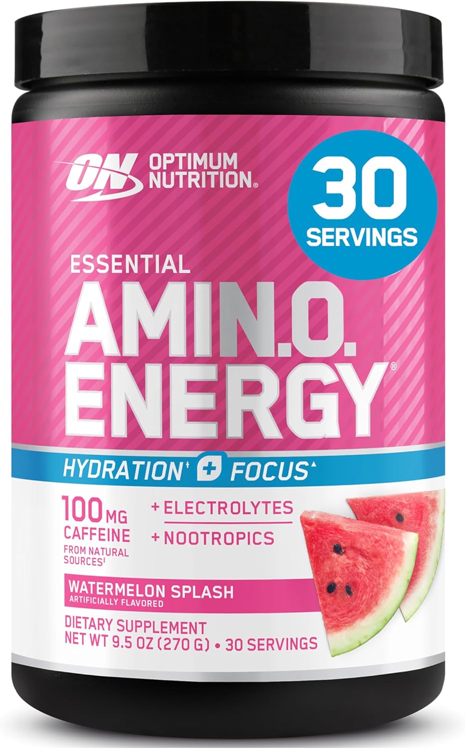 Optimum Nutrition Amino Energy Powder Plus Focus, with BCAA, Electrolytes, and Caffeine, Watermelon, 30 Servings (Packaging May Vary)