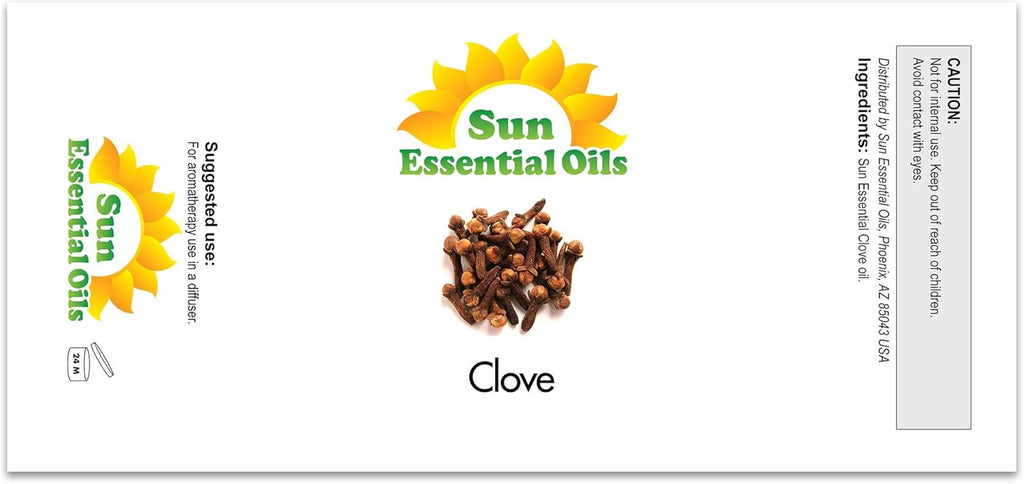 Sun Essential Oils – 4 oz Clove Essential Oil with Dropper for Diffuser, Skin, Aromatherapy Massage, Humidifier, Spicy Scent for Candle, Lotion & Soap Making, Room Fragrance
