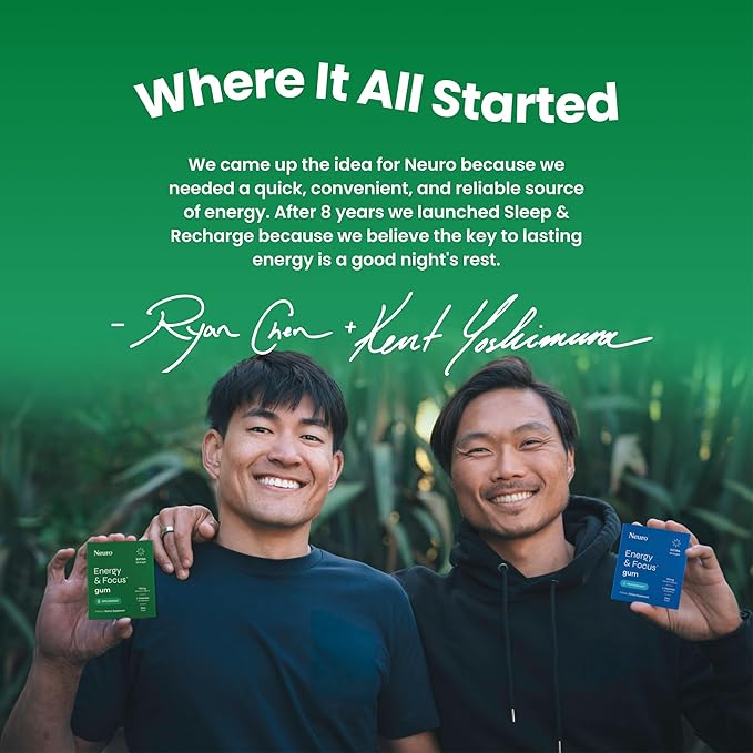 Neuro Energy & Focus Gum, Extra Strength - 100mg Natural Caffeine Gum & Nootropic Energy Supplement with L-Theanine & B Vitamins - Sugar Free, Vegan - Spearmint, 54ct