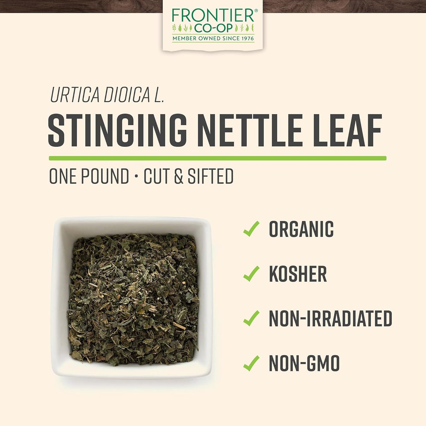 Frontier Co-op Organic Stinging Nettle Leaf, 1lb Bulk Bag, Cut & Sifted - Ideal for Making Nettle Tea, Kosher Certified