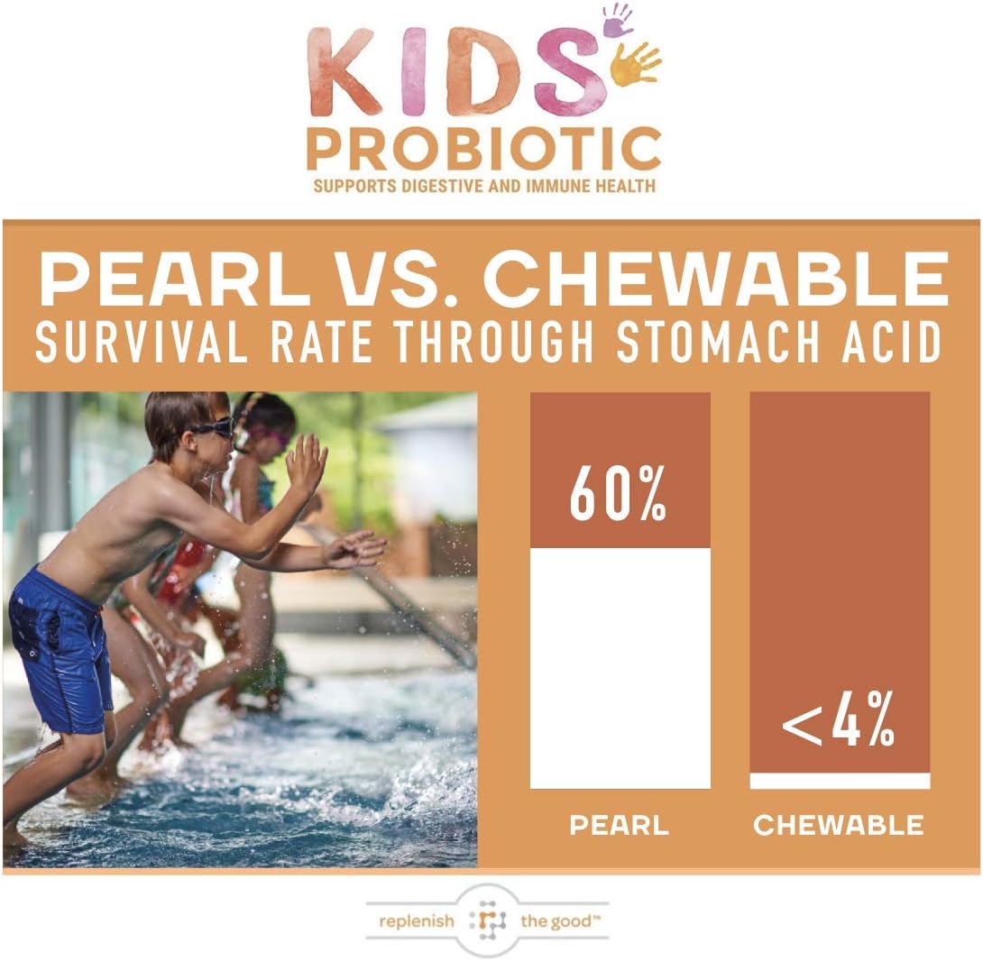 Kids Vegan Probiotics, 60 Tiny Pearls - Antibiotic Recovery - Helps Support Kids' Immune & Digestive System - 15x More Effective Than Gummies - Sugar Free, Easy to Swallow