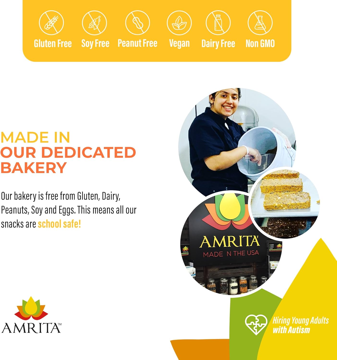 Amrita Nut Free Mango Coconut Vegan Protein Bars (12 Count PK of 3) | 11g Plant-Based Protein Bar | Peanut Free, Gluten Free, and Dairy Free | Low Sugar, High Fiber, Healthy School-Safe Snacks