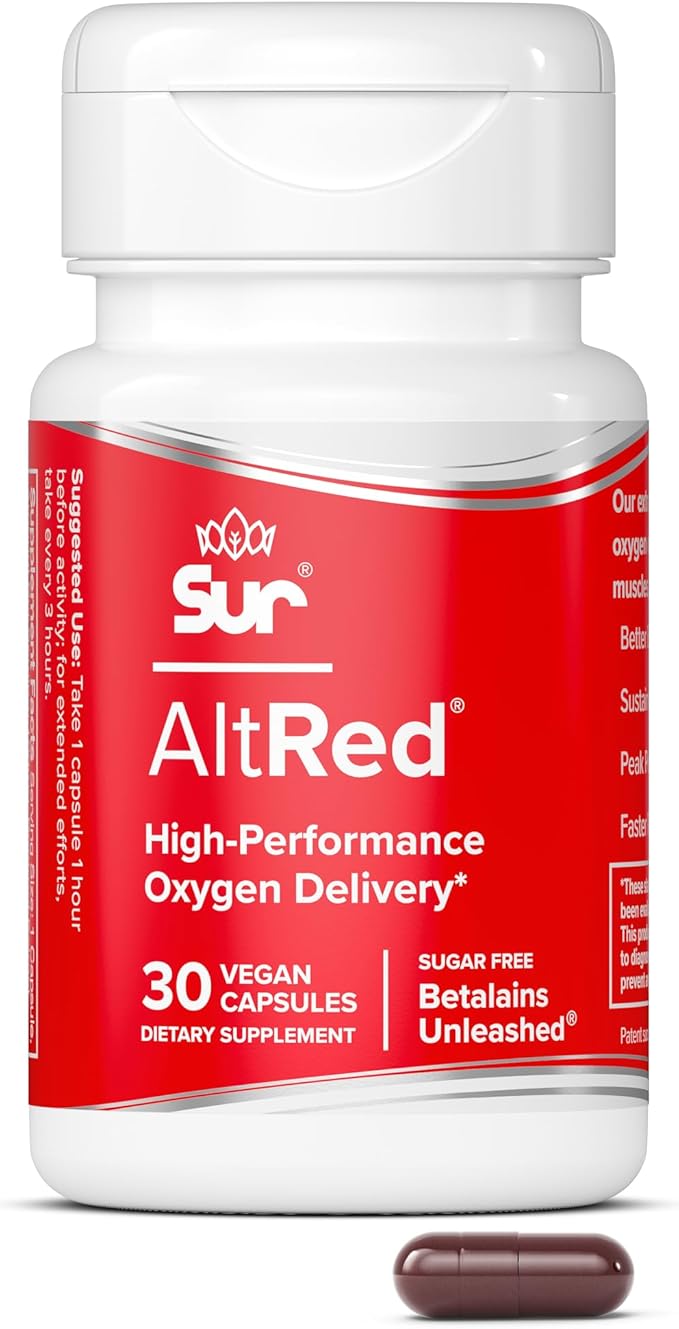 Sur AltRed Beet Root Capsules for Muscle Recovery and Sports Nutrition - 25% Betalain Extract Pre Workout & Nitric Oxide Supplement for Endurance Athletes