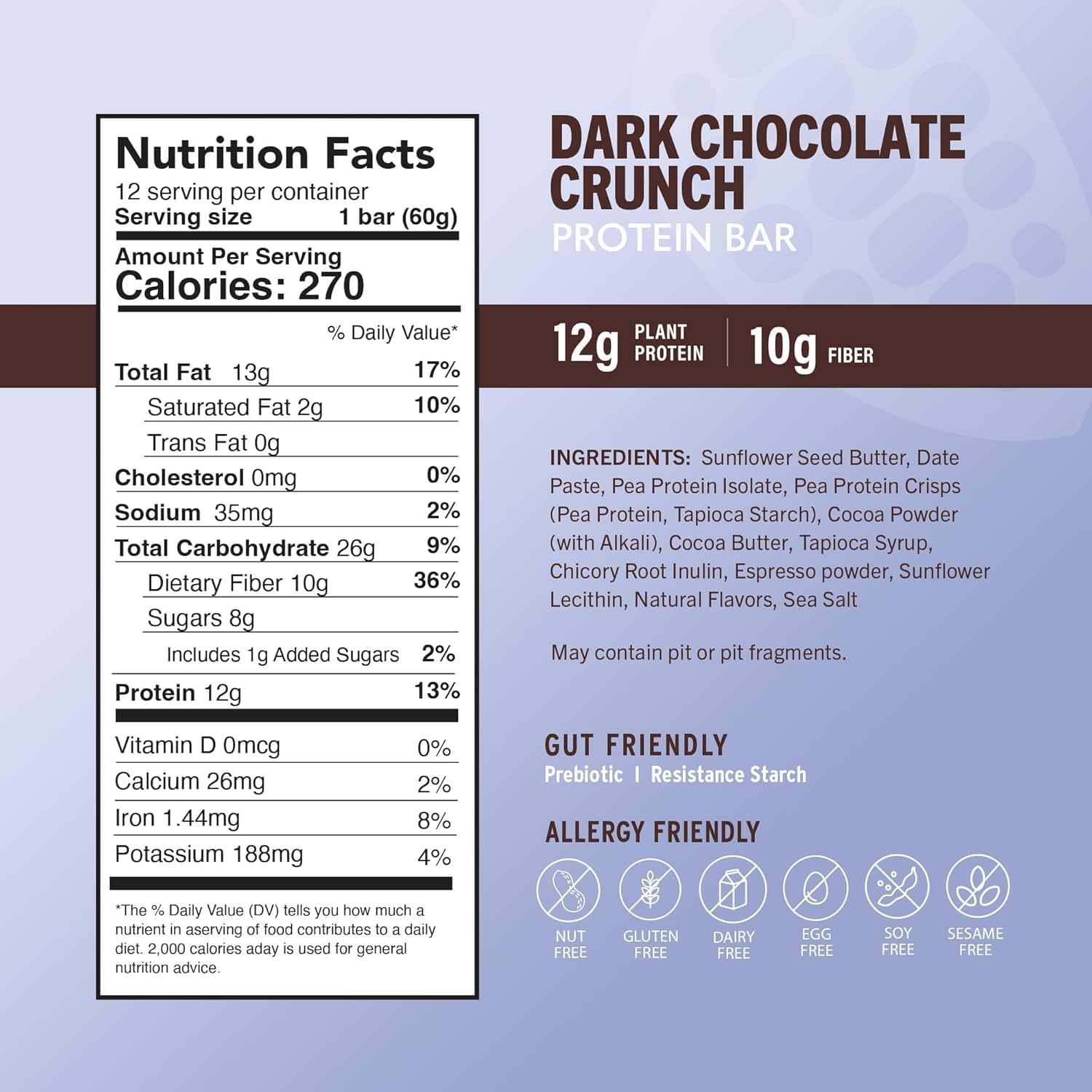 Amrita Nut Free Dark Chocolate Quinoa Vegan Protein Bars (12 CT PK of 3) | 12g Plant-Based Protein Bar | Peanut Free, Gluten Free, and Dairy Free | Low Sugar, High Fiber, Healthy School-Safe Snacks