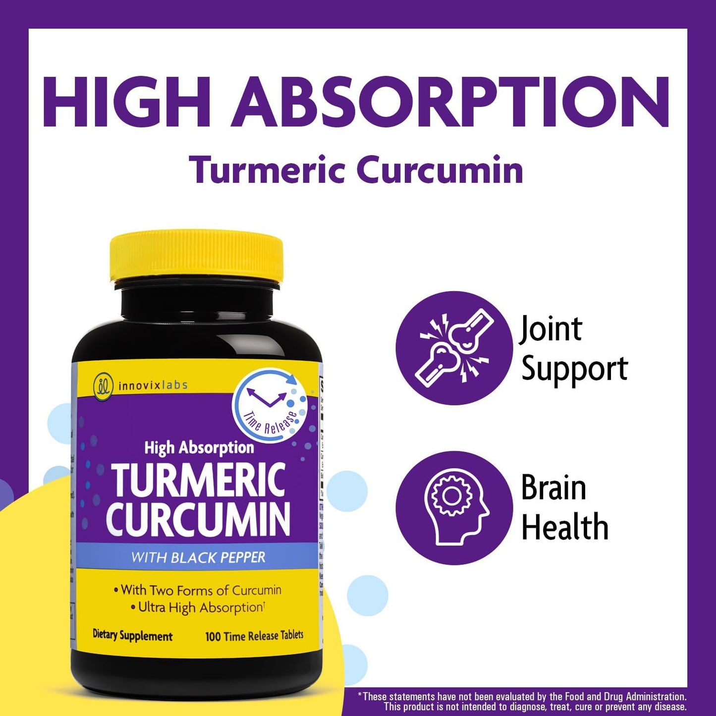 InnovixLabs Turmeric Curcumin with Black Pepper Extract - High Absorption Turmeric and Curcumin Supplements with BioPerine, C3 Reduct & Curcumin C3 Complex - 100 Time Release Tablets