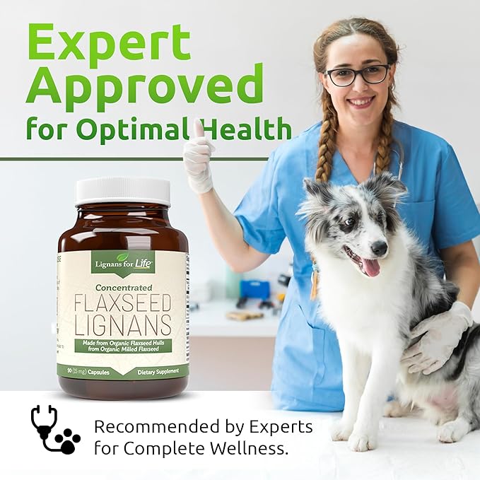 Lignans For Life Flaxseed Lignans for Dogs & People - Organic Flaxseed Supplement for Hormone Support, 15mg 90 Capsules, Flax Seed for Dogs & Women, High-Fiber