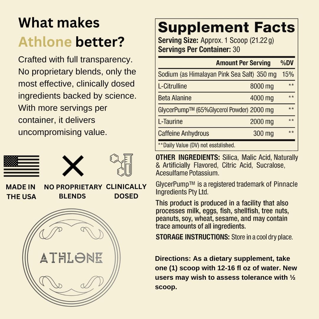 Pre Workout Powder Blue Raspberry Performance Blend- Energy with Caffeine, L-Citrulline, Beta Alaline, Himalayan Pink Salt - No Artificial Dyes (30 Servings)