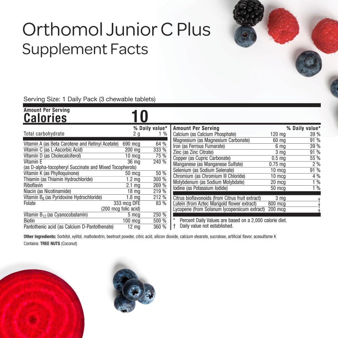 Orthomol Immun Junior C Plus, Kid's Multivitamin, Wildberry Flavor, 30-Day Supply