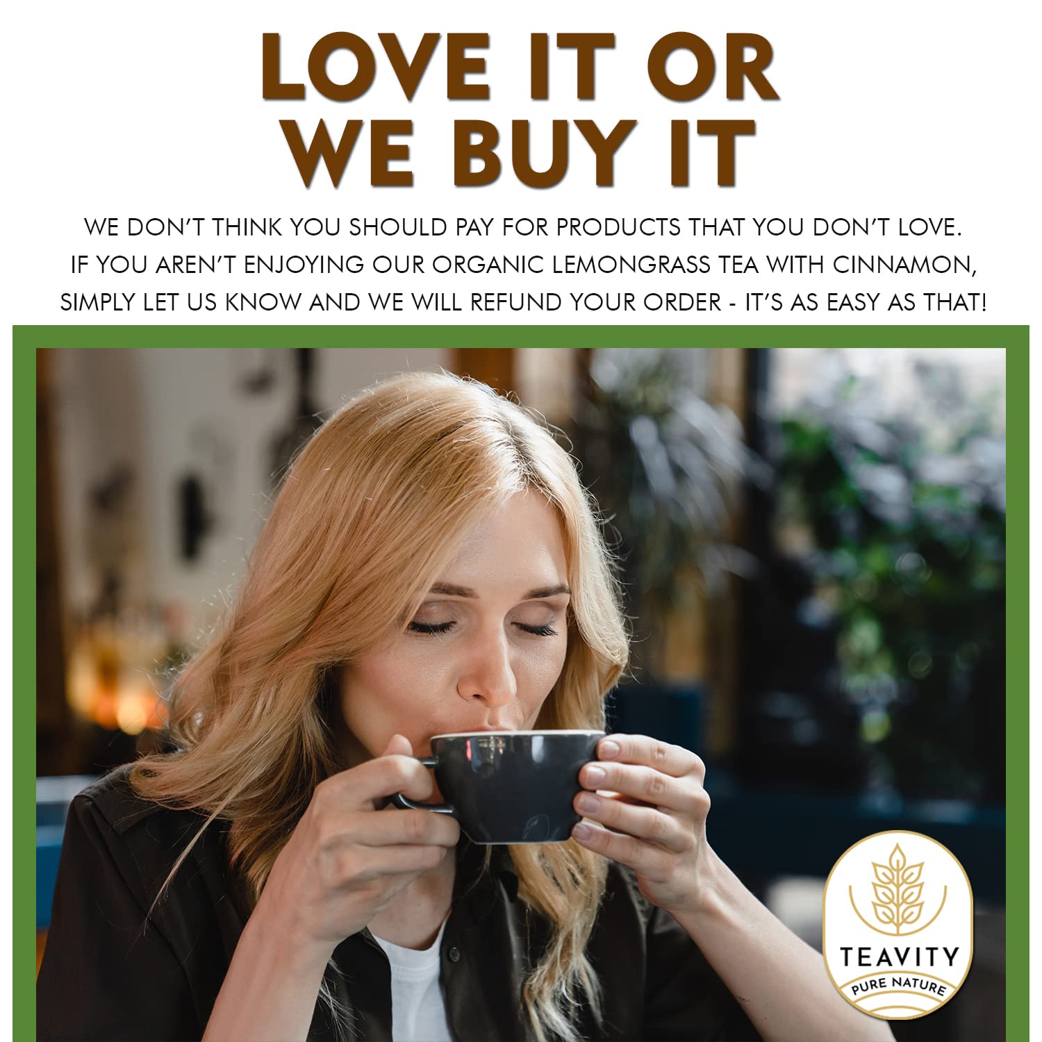 Teavity Organic Lemongrass and Cinnamon Tea Pods for Keurig - Naturally Decaffeinated Herbal Tea Blend (36 Pods)