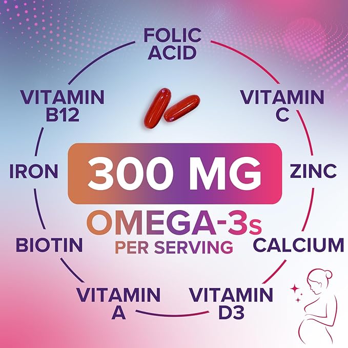 Prenatal Vitamins for Women with Folic Acid + Omega 3 DHA for Fetal Brain Development, Best Prenatal Vitamin Supplement, Daily Pregnancy Multivitamin Nutritional Support, Non-GMO - 240 Softgels