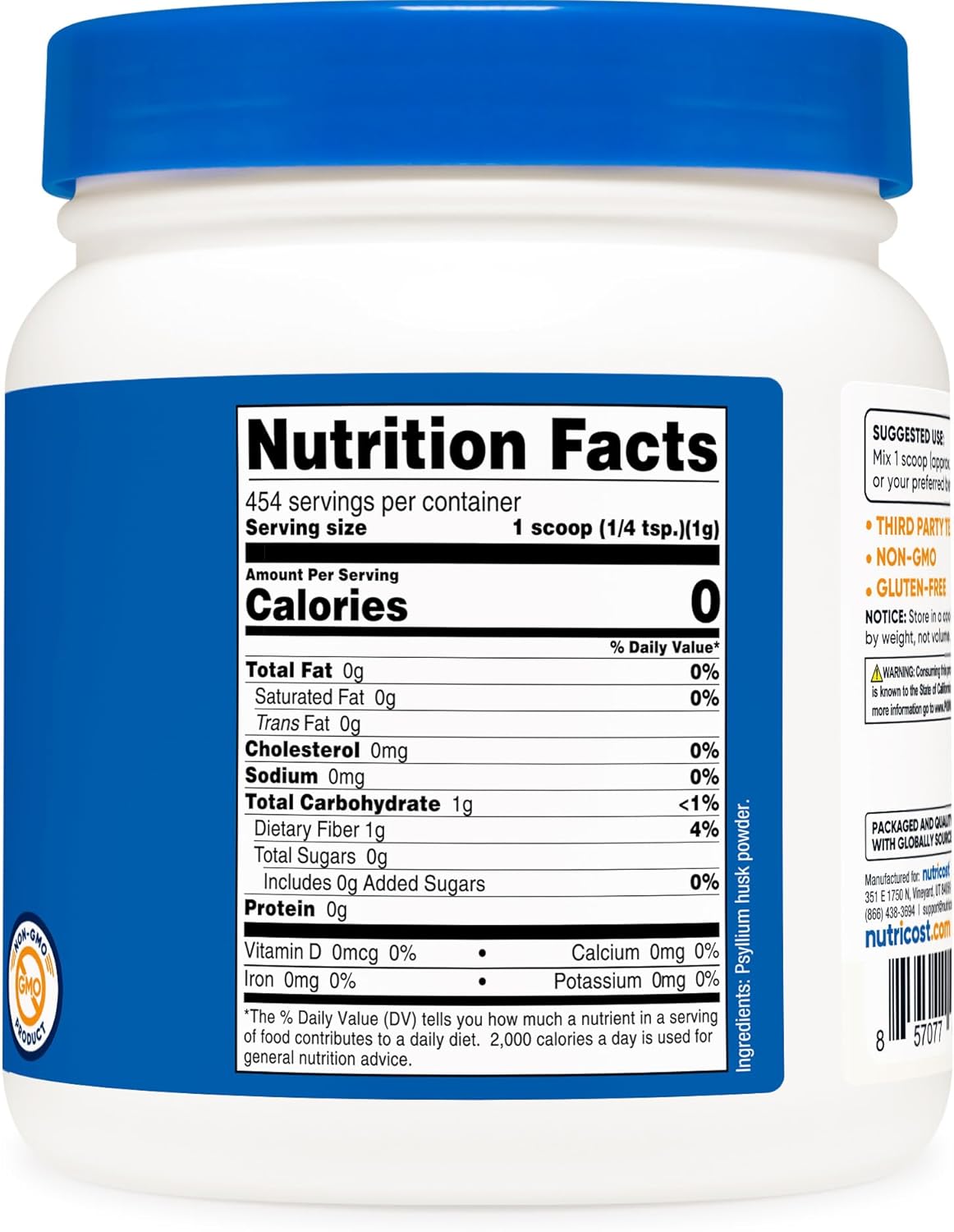 Nutricost Psyllium Husk Ground Powder (1lbs) - Gluten Free and Non-GMO