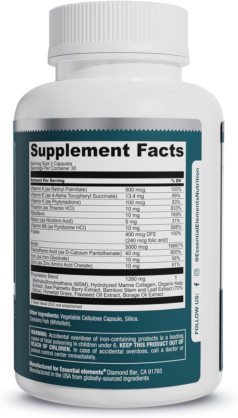 Essential Elements® Hair Hero™ - Hair Vitamins for Men - Broad-Spectrum Support with 5000 mcg Biotin - 60 Count - 30 Servings