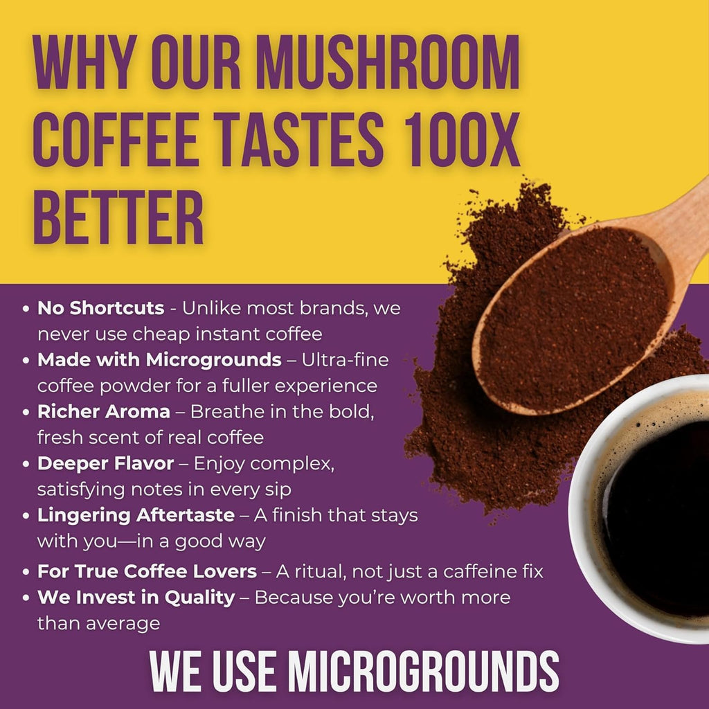Grateful Earth Mushroom Coffee, Espresso Instant Coffee with Cinnamon, Turmeric, Lion’s Mane Mushrooms, L-Theanine, Chaga Super Brain Blend, Energy & Immune Support, Dairy & Gluten Free, 2 Bags, 40 Ct