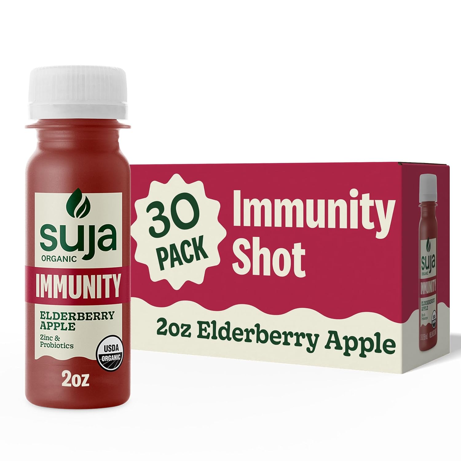 Suja Organic Immunity Elderberry Shot (30 Pack) with Turmeric and Ginger | Immunity Boost & Support | Functional Shots | Cold-Pressed Juice with Live Probiotics | Plant-Based & Gluten-Free
