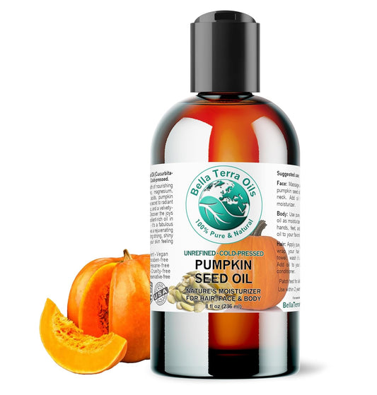Bella Terra Oils - Organic Pumpkin Seed Oil 8 oz - Dive into Organic Pumpkin's Nutritional Symphony, Featuring Vitamin K, Selenium, & Essential Fatty Acids, True Skin Luxe