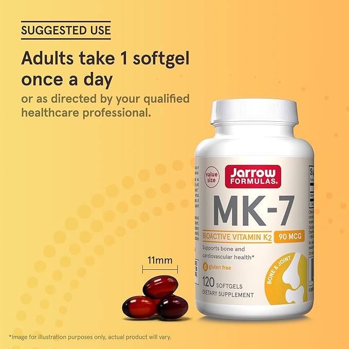 Jarrow Formulas MK-7 90mcg-Bioactive Form of VIT K2-120 Servings(Softgels)-for Bone & CV Health-VIT K2 MK-7 Dietary Supp-K2 VIT Supp MK-7-Gluten Free,12 Pack
