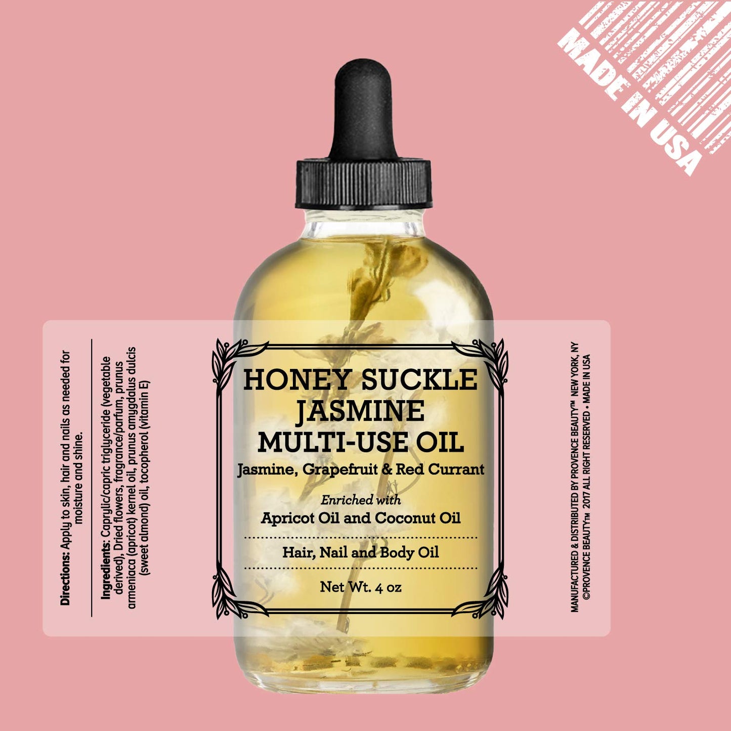 BEAUTE DE PROVENCE Honey Suckle Multi-Use Face, Body & Hair Oil - Hydrates Skin, Restores Shine - With Apricot, Coconut Oil & Vitamin E - 4 Fl Oz