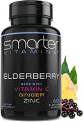 Smarter Elderberry Capsules + Vitamin C + Ginger & Zinc, Herbal Supplement, Powerful Black Elder Berry Extract Antioxidant Vitamin, 60 Vegan Pills
