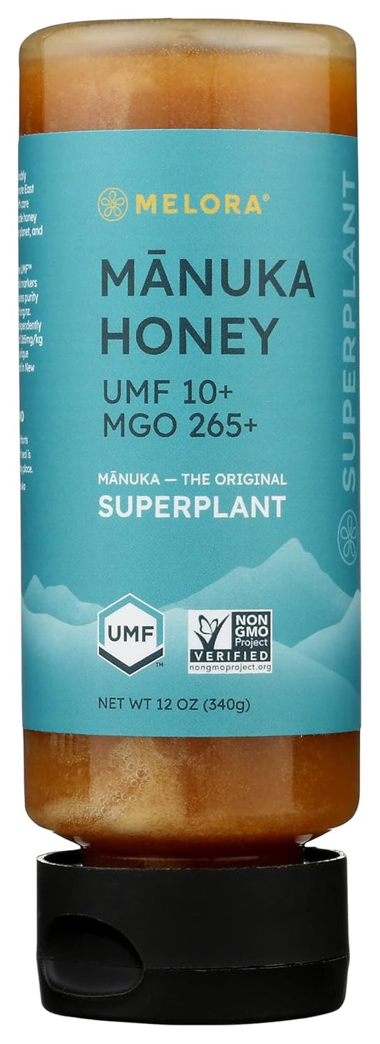 Melora Premium Raw Manuka Honey MGO 265+ (12 Oz) | Non-GMO, Gluten Free, Natural Prebiotic & Daily Wellness Support, From New Zealand, Traceable from Hive to Hand