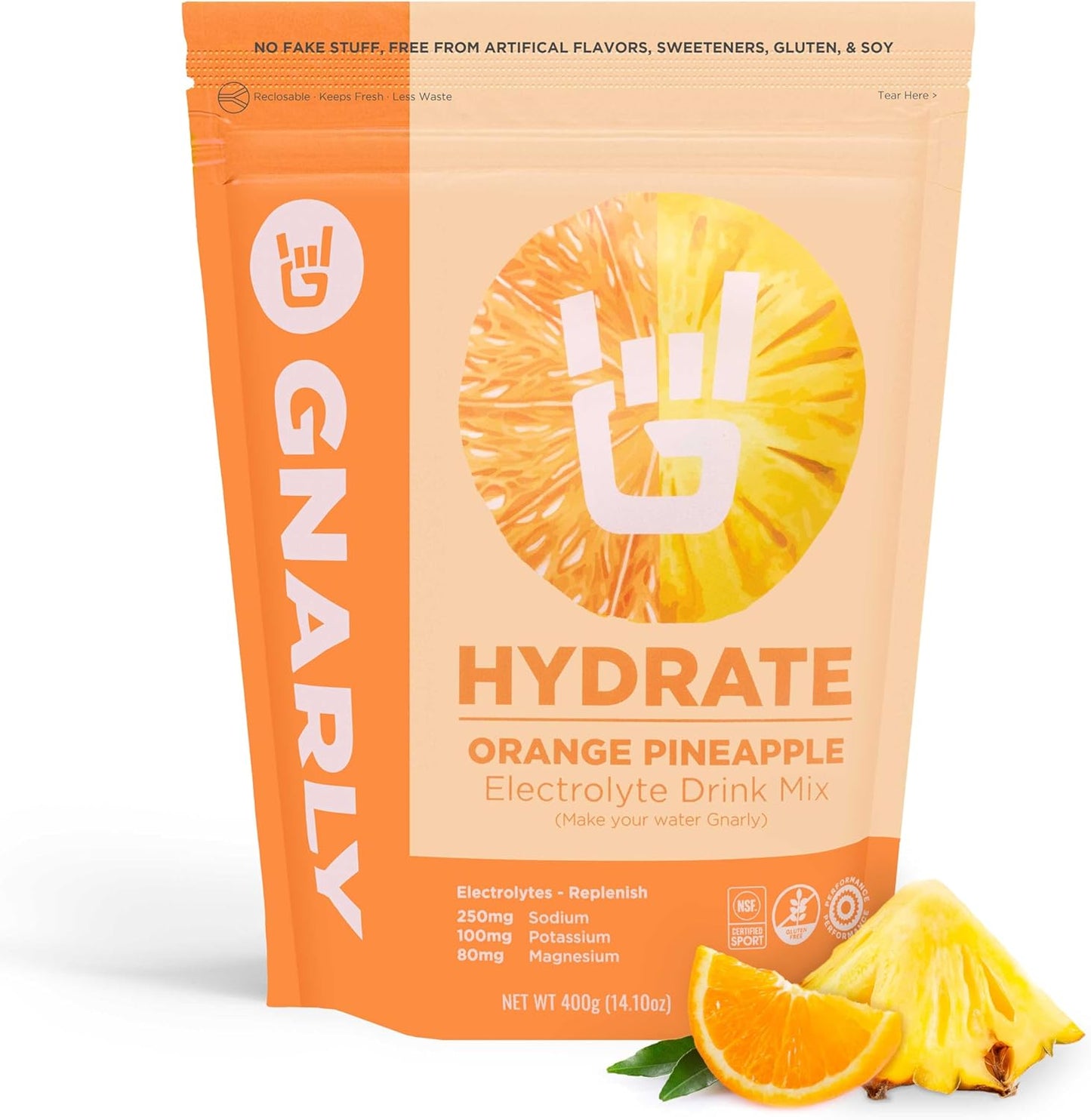 Gnarly Nutrition Hydrate Electrolyte Powder – Orange Pineapple Exercise Hydration Drink Mix – NSF Sport Certified – Electrolyte Solution, Performance & Recovery – Orange Pineapple, 14.10 oz