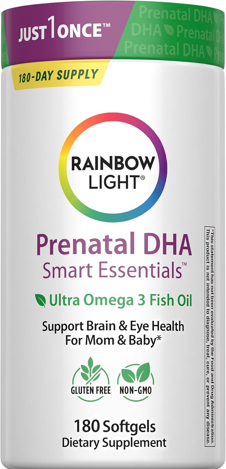 Rainbow Light Prenatal DHA Smart Essentials | Omega 3 Fatty Acids EPA & DHA | Purified Fish Oil | Support for Mom & Baby | Non-GMO and Gluten Free | 180 Count